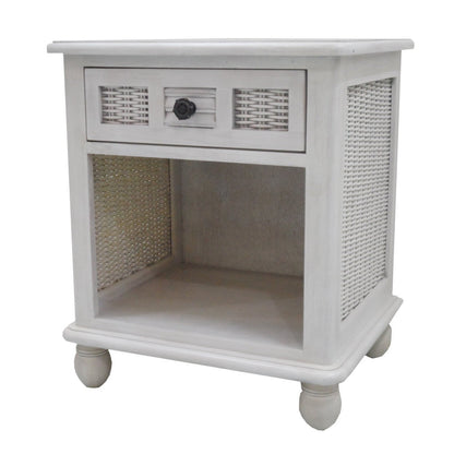 Hospitality Rattan HomeCoastal Breeze One Drawer Nightstand w/Glass 1219-5001-WW-GL- BetterPatio.com