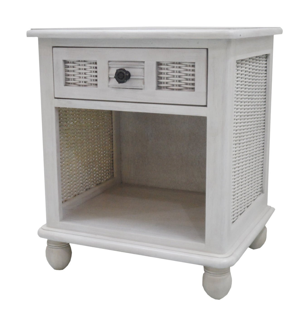 Hospitality Rattan HomeCoastal Breeze One Drawer Nightstand w/Glass 1219-5001-WW-GL- BetterPatio.com