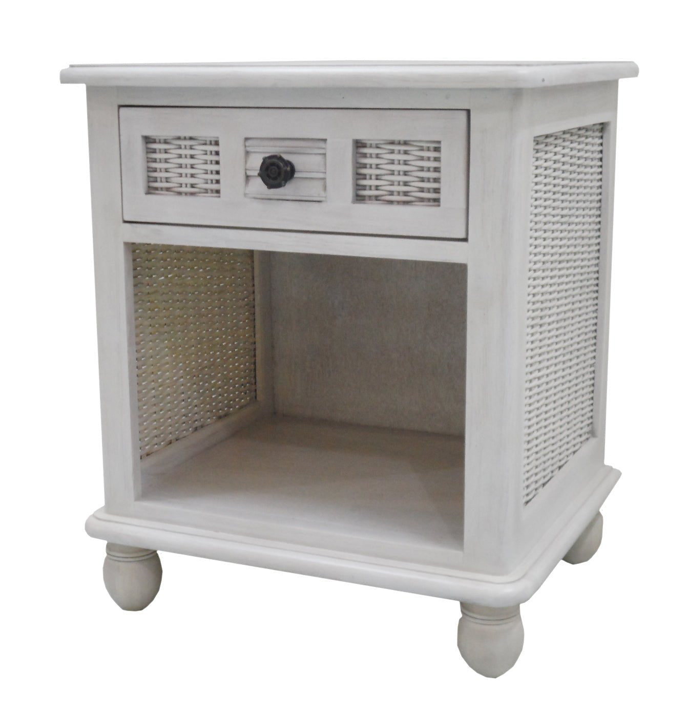Hospitality Rattan HomeCoastal Breeze One Drawer Nightstand w/Glass 1219-5001-WW-GL- BetterPatio.com