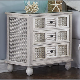 Coastal Breeze Three Drawer Nightstand Chest w/Glass