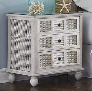 Hospitality Rattan HomeCoastal Breeze Three Drawer Nightstand Chest w/Glass 1219-5010-WW-GL- BetterPatio.com