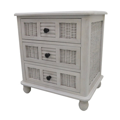 Hospitality Rattan HomeCoastal Breeze Three Drawer Nightstand Chest w/Glass 1219-5010-WW-GL- BetterPatio.com