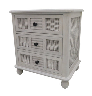 Hospitality Rattan HomeCoastal Breeze Three Drawer Nightstand Chest w/Glass 1219-5010-WW-GL- BetterPatio.com