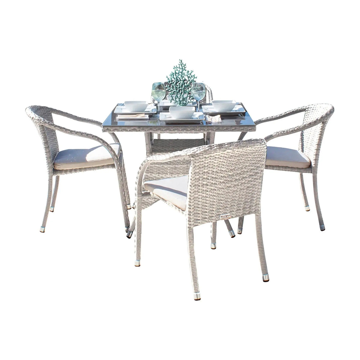 Hospitality Rattan PatioAthens 5-Piece Armchair Dining Set with Cushions 895-1147-WW-5DA-CUSH- BetterPatio.com
