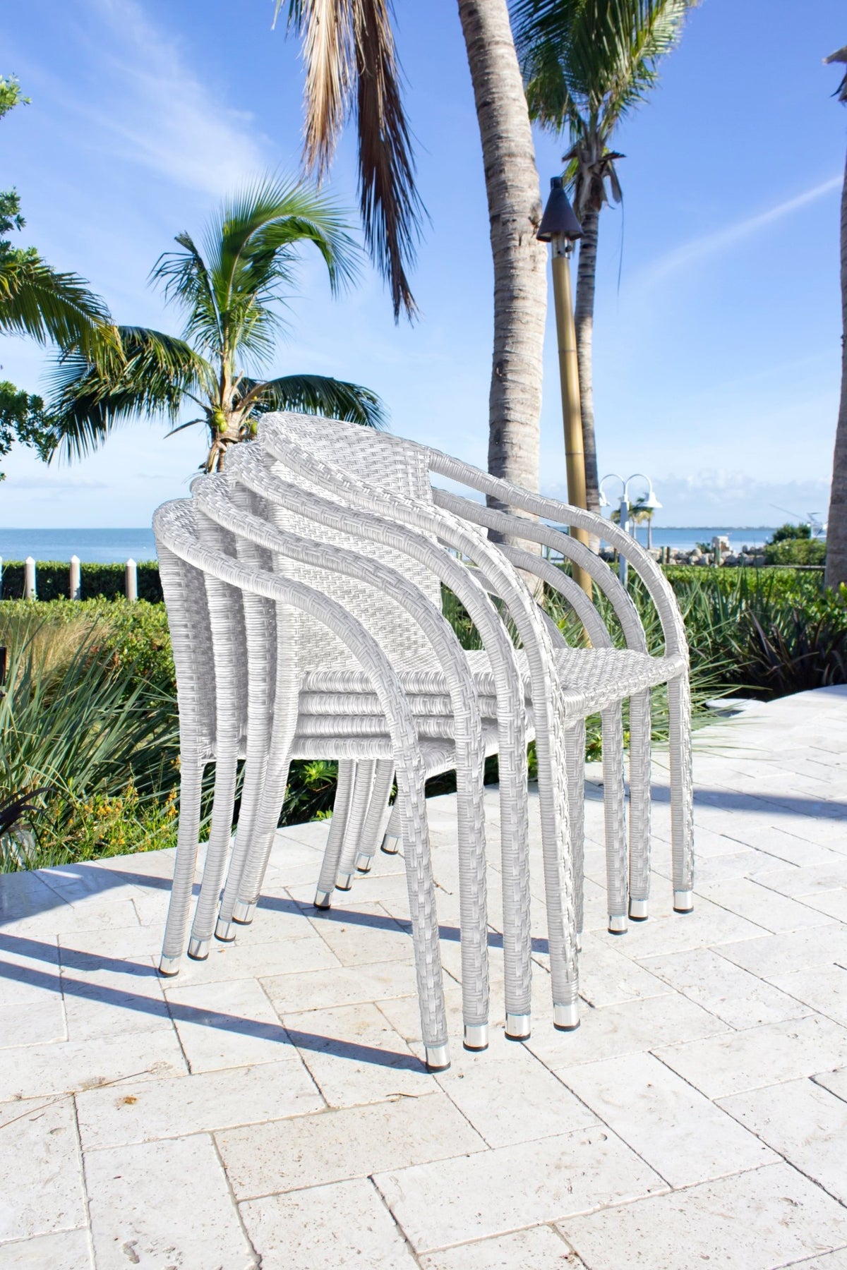 Hospitality Rattan PatioAthens 5-Piece Armchair Dining Set with Cushions 895-1147-WW-5DA-CUSH/SU-705- BetterPatio.com