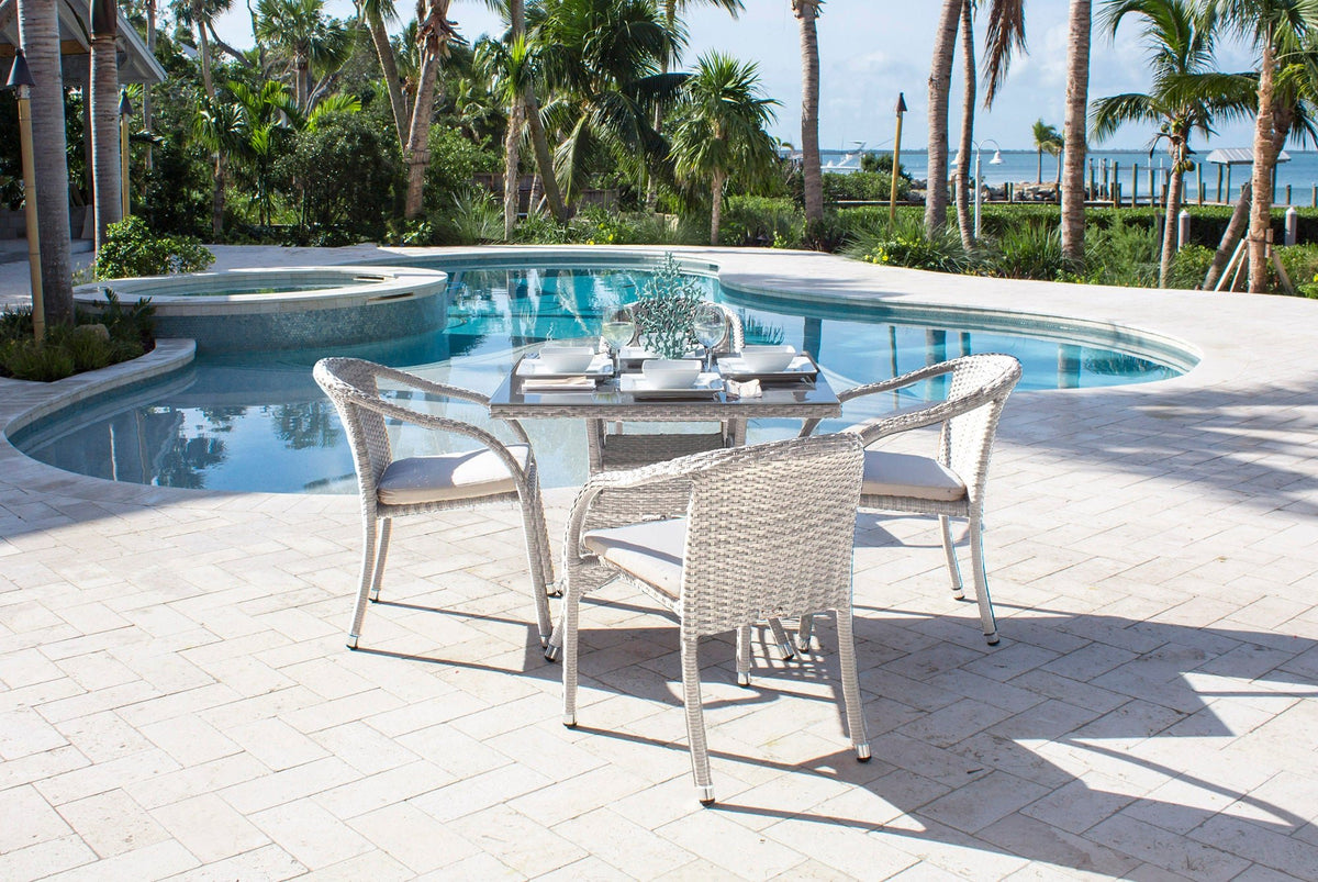 Hospitality Rattan PatioAthens 5-Piece Armchair Dining Set with Cushions 895-1147-WW-5DA-CUSH/SU-705- BetterPatio.com