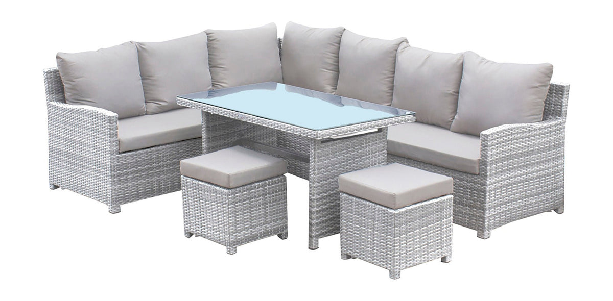 Hospitality Rattan PatioAthens 5-Piece Sectional Dining Set with Cushions 895-3215F-WW-5PC- BetterPatio.com