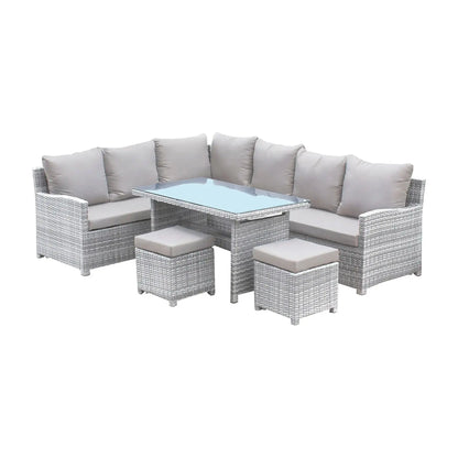 Hospitality Rattan PatioAthens 5-Piece Sectional Dining Set with Cushions 895-3215F-WW-5PC/SU-705- BetterPatio.com