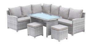 Hospitality Rattan PatioAthens 5-Piece Sectional Dining Set with Cushions 895-3215F-WW-5PC/SU-705- BetterPatio.com