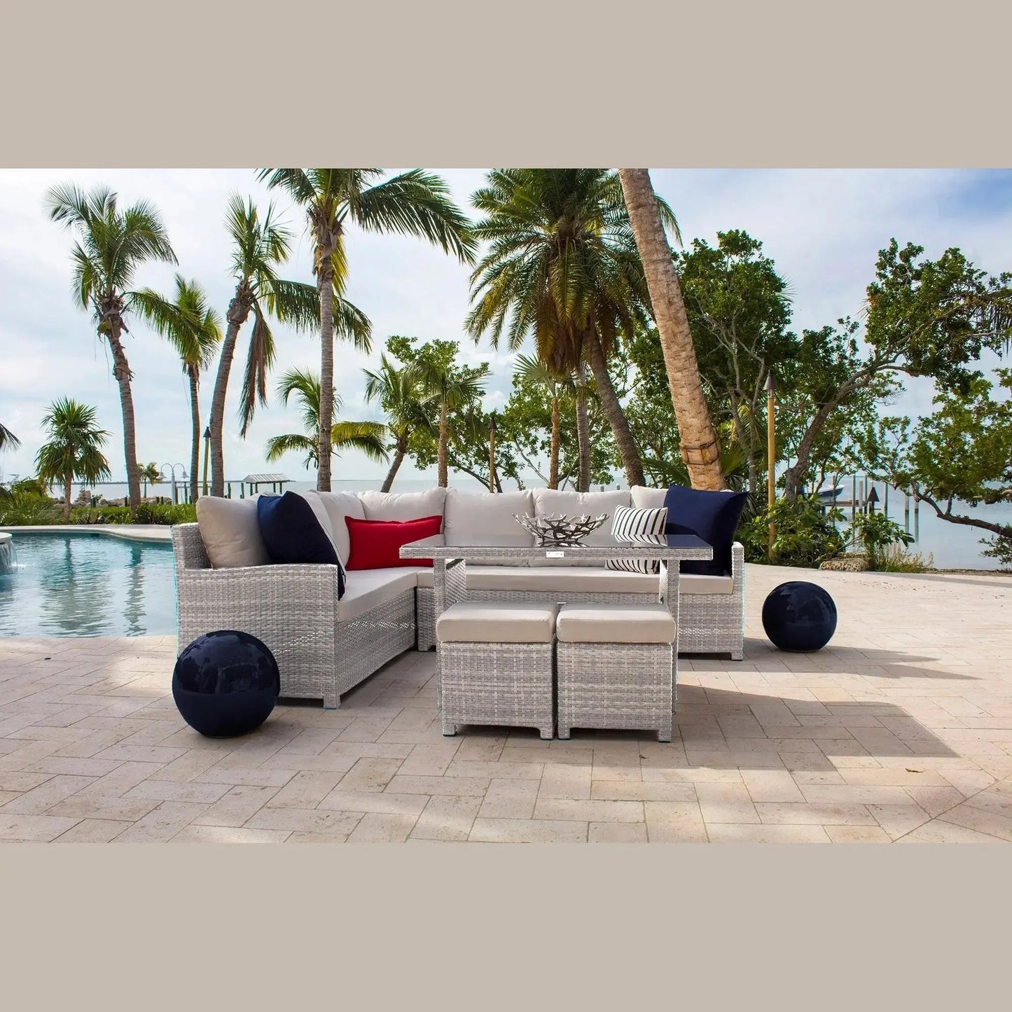 Hospitality Rattan PatioAthens 5-Piece Sectional Dining Set with Cushions 895-3215F-WW-5PC/SU-705- BetterPatio.com