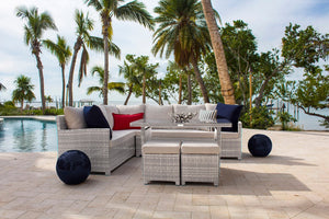 Hospitality Rattan PatioAthens 5-Piece Sectional Dining Set with Cushions 895-3215F-WW-5PC/SU-705- BetterPatio.com