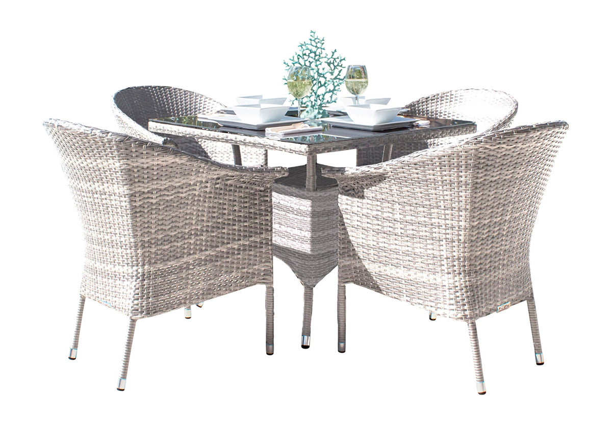Hospitality Rattan PatioAthens 5-Piece Woven Armchair Dining Set with Cushions 895-1130-WW-5DA-CUSH- BetterPatio.com