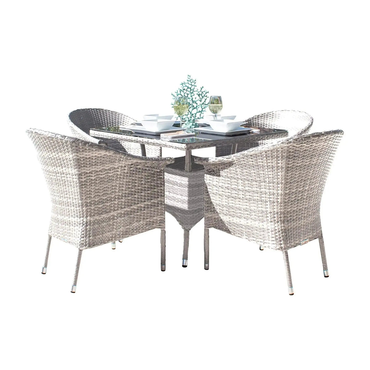 Hospitality Rattan PatioAthens 5-Piece Woven Armchair Dining Set with Cushions 895-1130-WW-5DA-CUSH/SU-705- BetterPatio.com