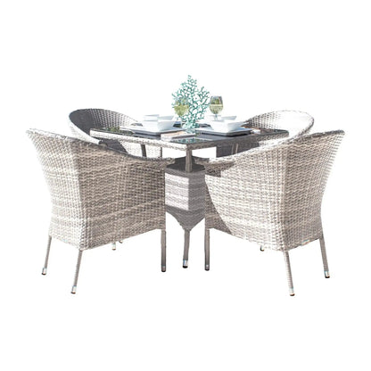 Hospitality Rattan PatioAthens 5-Piece Woven Armchair Dining Set with Cushions 895-1130-WW-5DA-CUSH/SU-705- BetterPatio.com