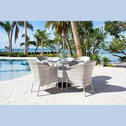 Hospitality Rattan PatioAthens 5-Piece Woven Armchair Dining Set with Cushions 895-1130-WW-5DA-CUSH/SU-705- BetterPatio.com