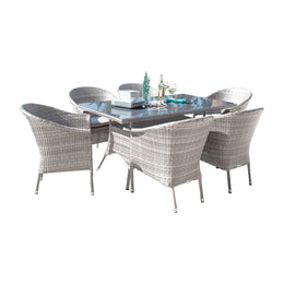 Athens 7-Piece Woven Armchair Dining Set with Cushions