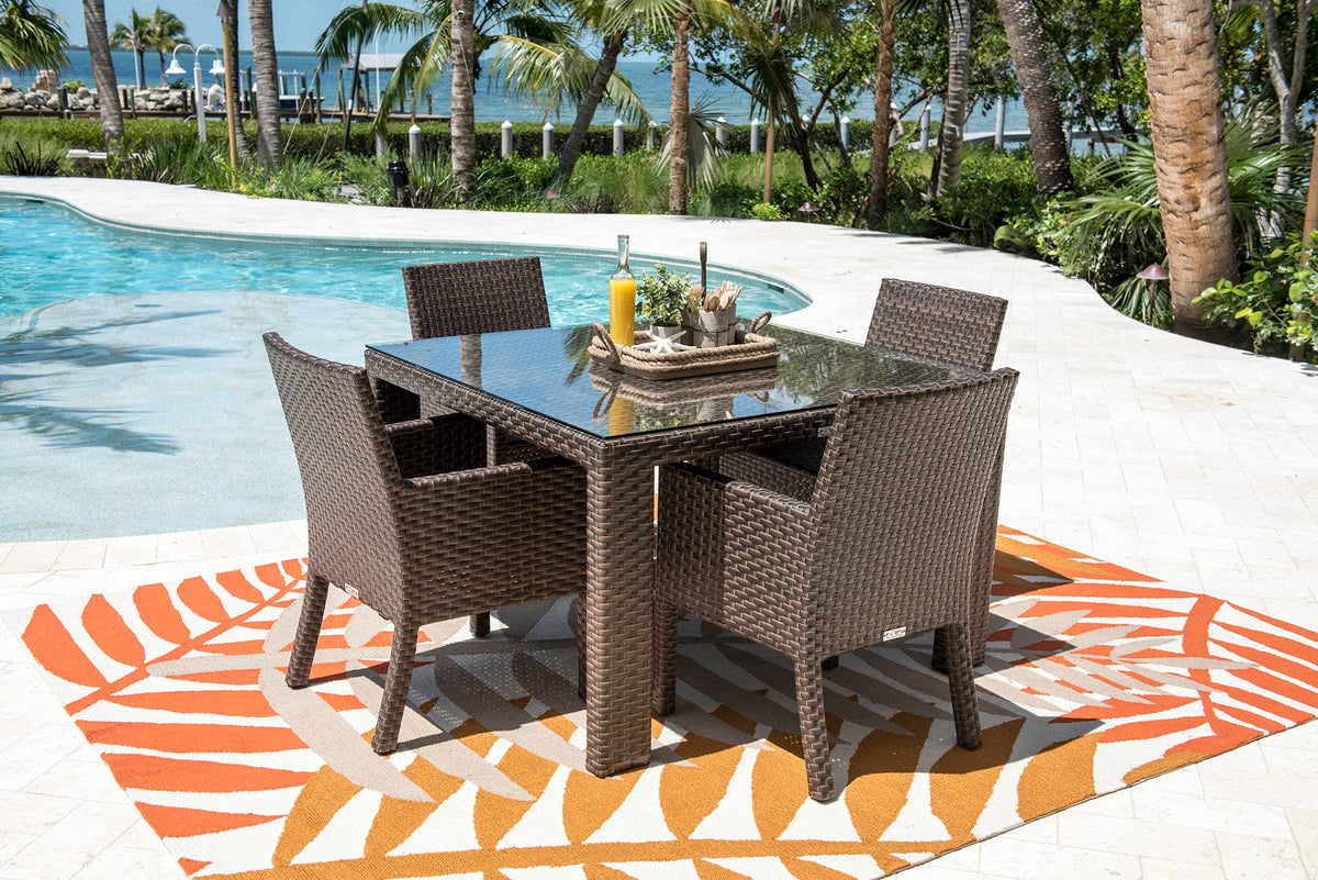 Hospitality Rattan PatioFiji 5-Piece Armchair Dining Set with Cushions 901-3347-ATQ-5DA-CUSH/SU-705- BetterPatio.com