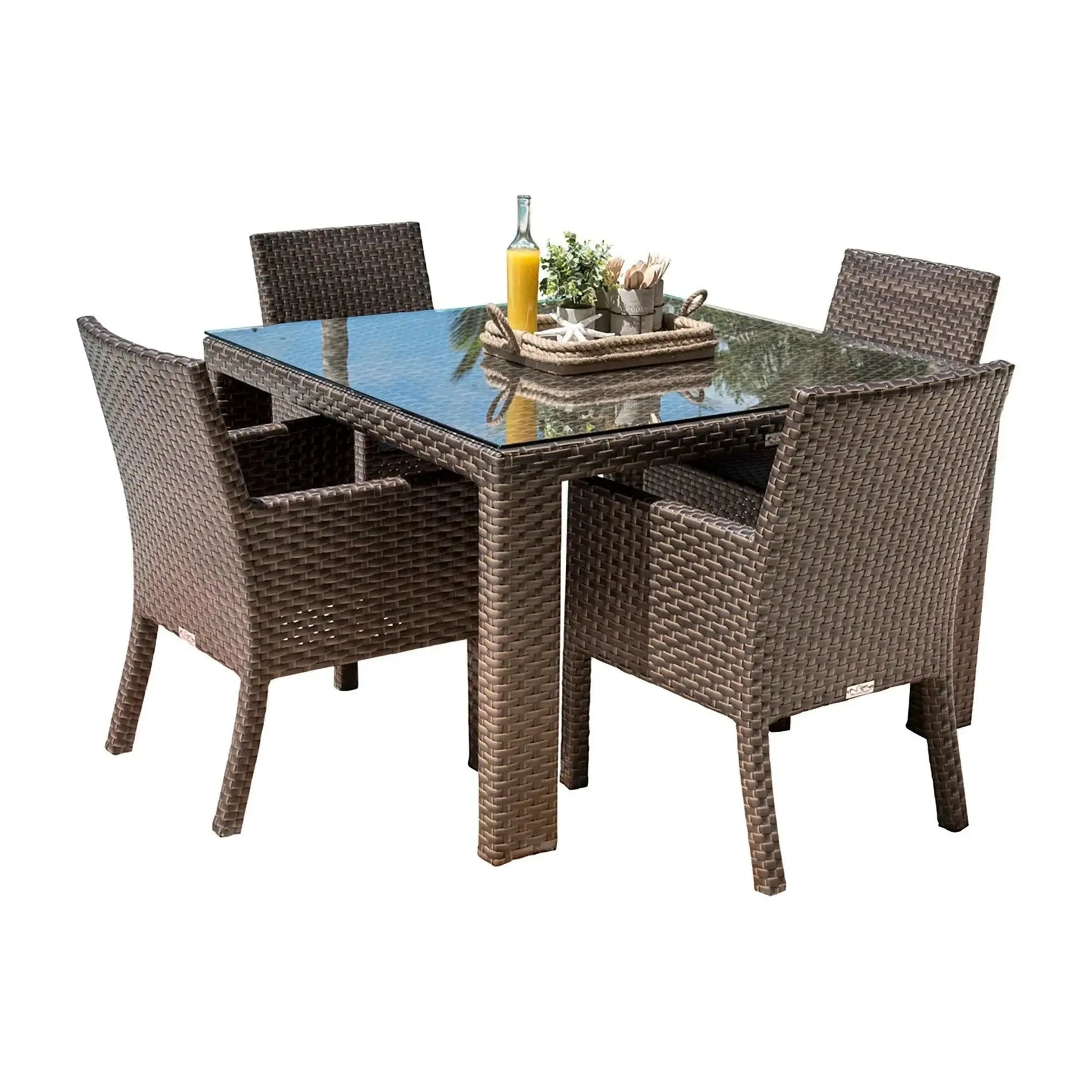 Hospitality Rattan PatioFiji 5-Piece Armchair Dining Set with Cushions 901-3347-ATQ-5DA-CUSH/SU-705- BetterPatio.com