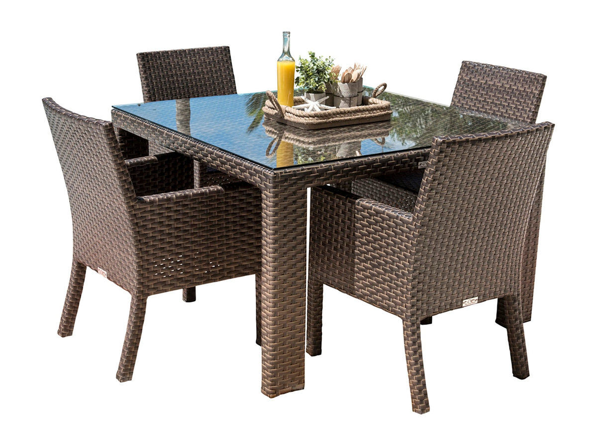 Hospitality Rattan PatioFiji 5-Piece Armchair Dining Set with Cushions 901-3347-ATQ-5DA-CUSH/SU-705- BetterPatio.com