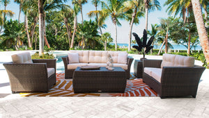 Hospitality Rattan PatioFiji 5-Piece Seating Set with Cushion 901-1347-ATQ-5PS-GL/SU-705- BetterPatio.com