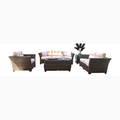 Hospitality Rattan PatioFiji 5-Piece Seating Set with Cushion 901-1347-ATQ-5PS-GL/SU-705- BetterPatio.com