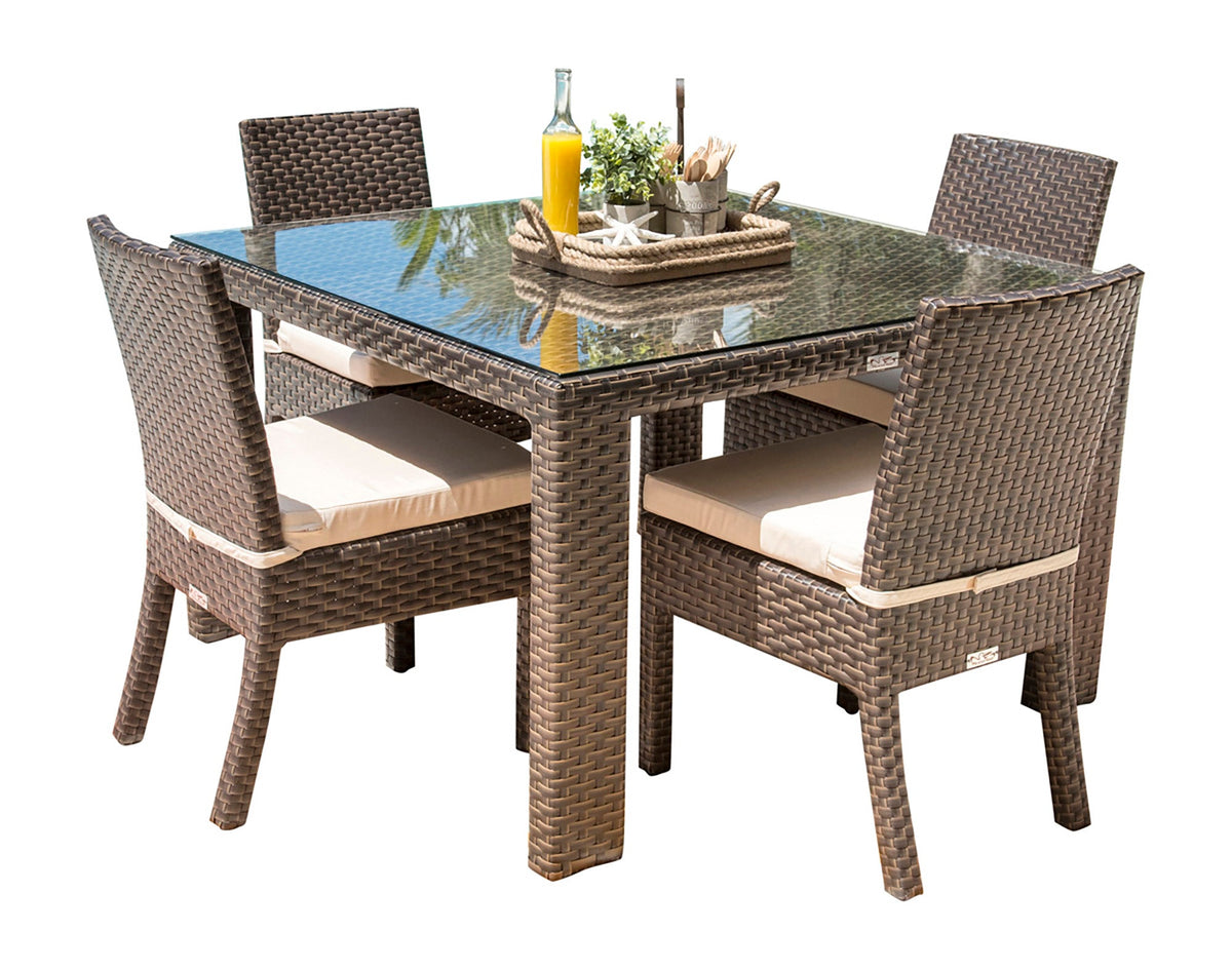 Hospitality Rattan PatioFiji 5-Piece Side Chair Dining Set with Cushions 901-3347-ATQ-5DS-CUSH- BetterPatio.com