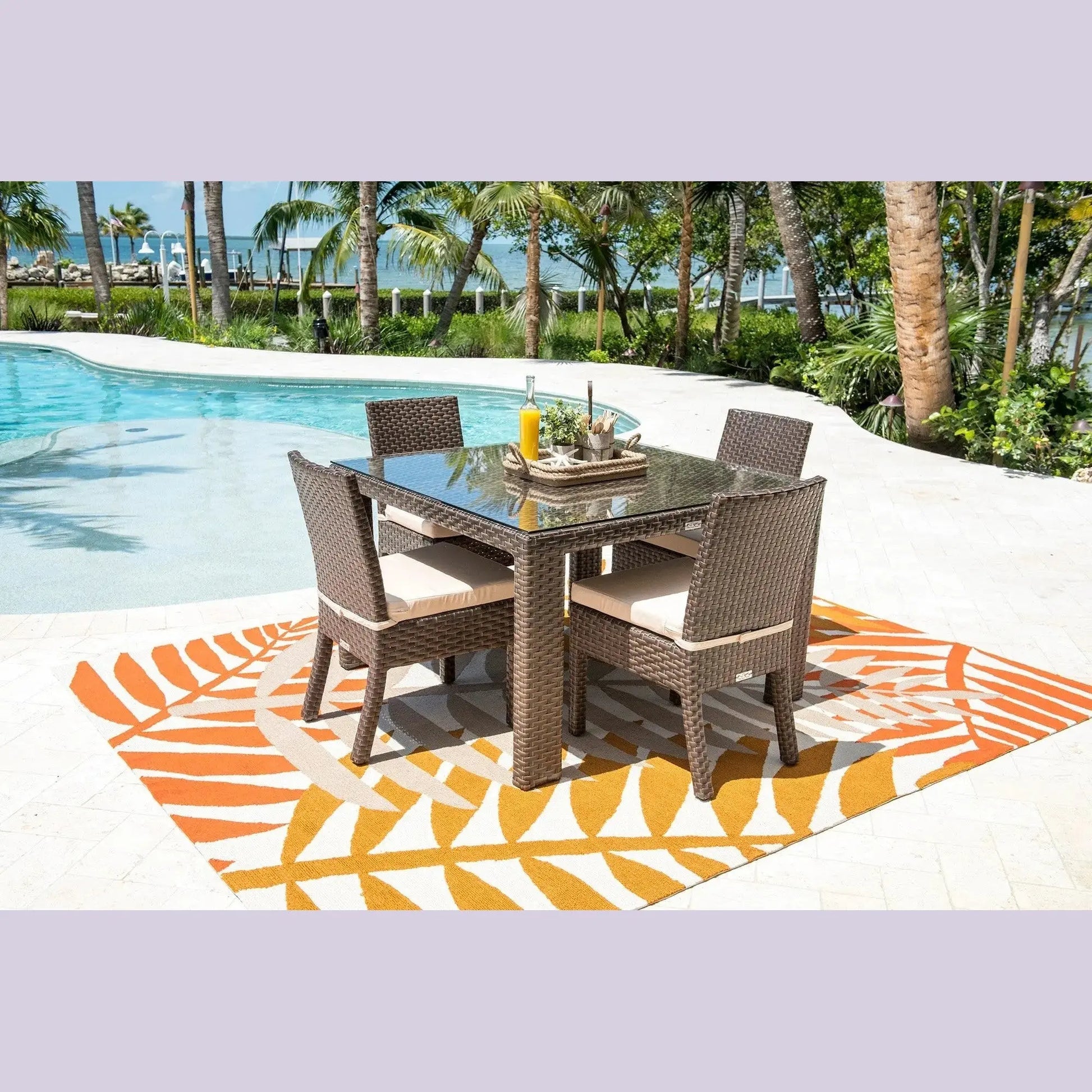 Hospitality Rattan PatioFiji 5-Piece Side Chair Dining Set with Cushions 901-3347-ATQ-5DS-CUSH/SU-705- BetterPatio.com