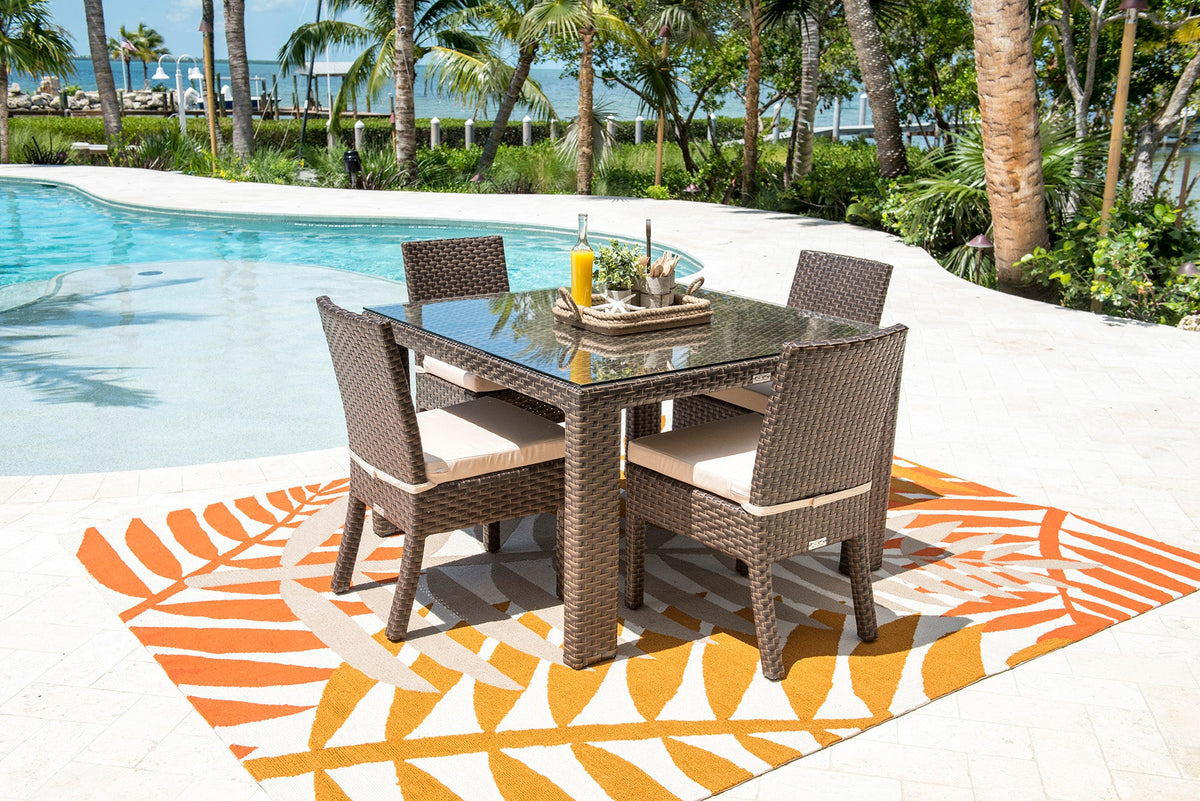 Hospitality Rattan PatioFiji 5-Piece Side Chair Dining Set with Cushions 901-3347-ATQ-5DS-CUSH/SU-705- BetterPatio.com