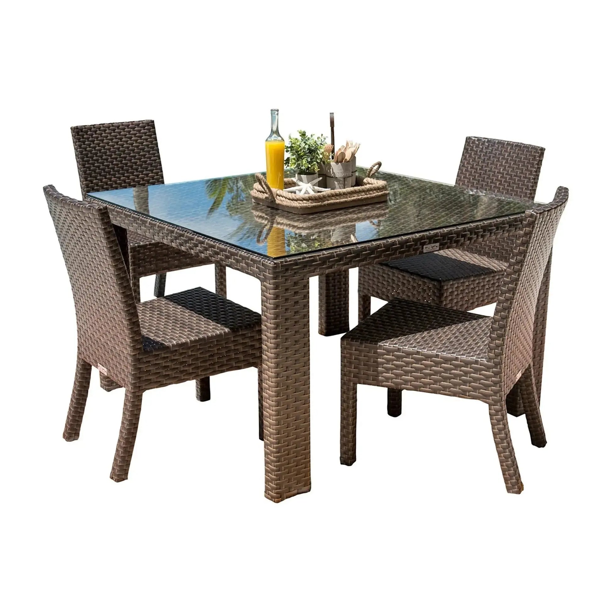 Hospitality Rattan PatioFiji 5-Piece Side Chair Dining Set with Cushions 901-3347-ATQ-5DS-CUSH/SU-705- BetterPatio.com