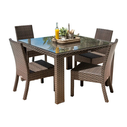 Hospitality Rattan PatioFiji 5-Piece Side Chair Dining Set with Cushions 901-3347-ATQ-5DS-CUSH/SU-705- BetterPatio.com