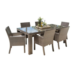 Fiji 7 PC Dining Set with Glass Top and Seating Cushions 901-3347-ATQ-7DA-GLASS