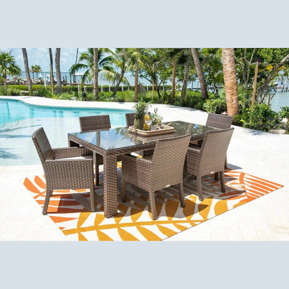 Hospitality Rattan PatioFiji 7-Piece Armchair Dining Set with Cushions 901-3347-ATQ-7DA-CUSH/SU-705- BetterPatio.com