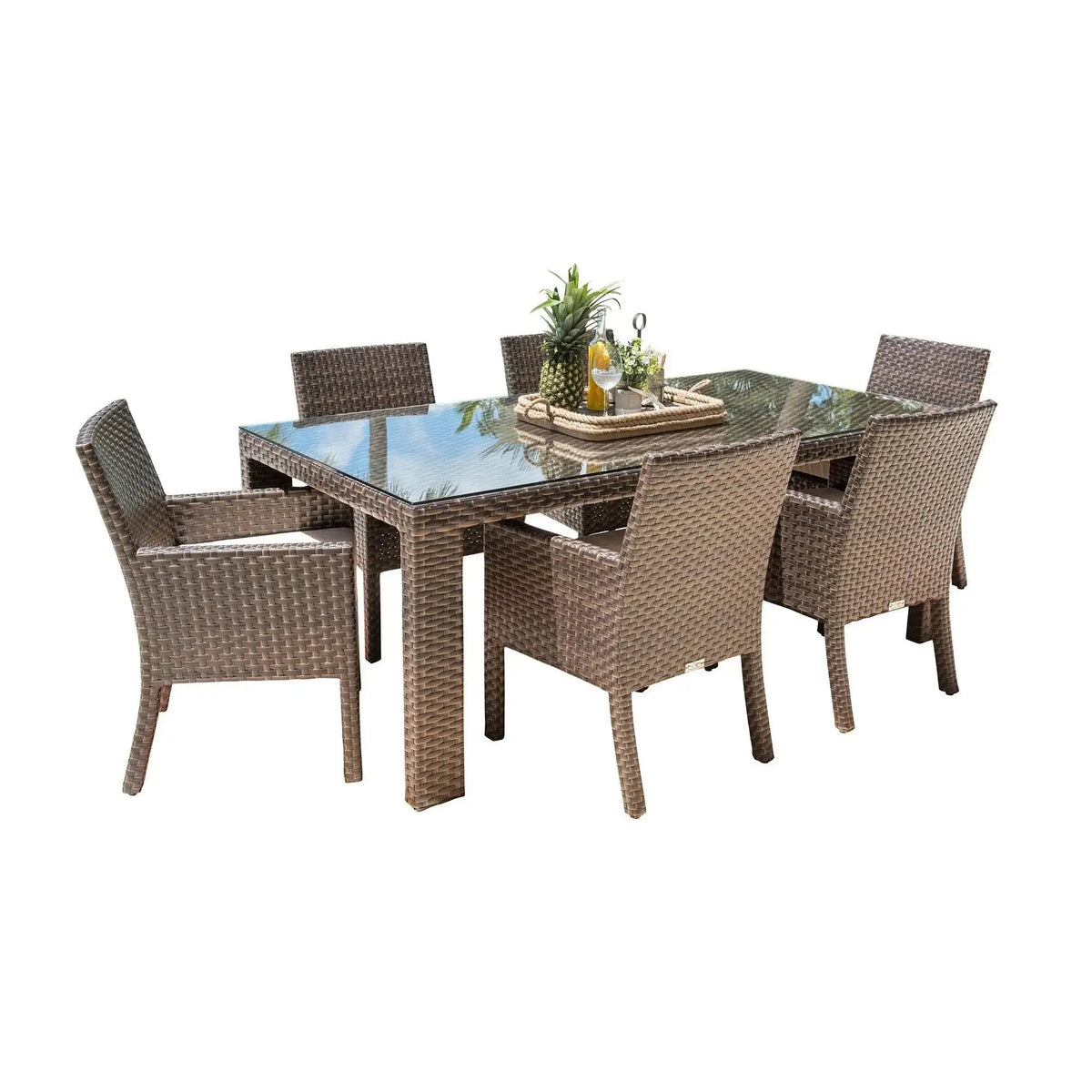 Hospitality Rattan PatioFiji 7-Piece Armchair Dining Set with Cushions 901-3347-ATQ-7DA-CUSH/SU-705- BetterPatio.com