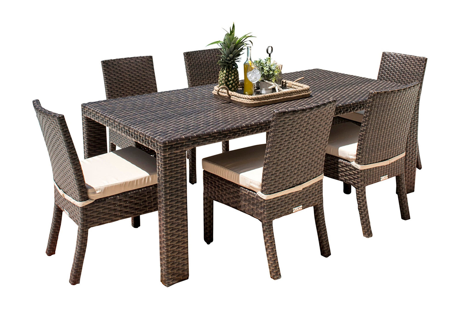 Hospitality Rattan PatioFiji 7-Piece Side Chair Dining Set with Cushions 901-3347-ATQ-7DS-CUSH/SU-705- BetterPatio.com