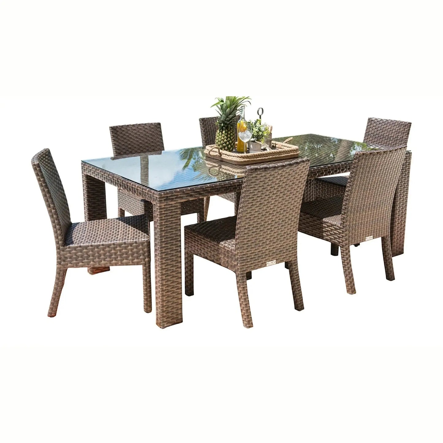 Hospitality Rattan PatioFiji 7-Piece Side Chair Dining Set with Cushions 901-3347-ATQ-7DS-CUSH/SU-705- BetterPatio.com