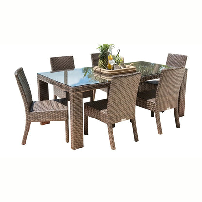 Hospitality Rattan PatioFiji 7-Piece Side Chair Dining Set with Cushions 901-3347-ATQ-7DS-CUSH/SU-705- BetterPatio.com