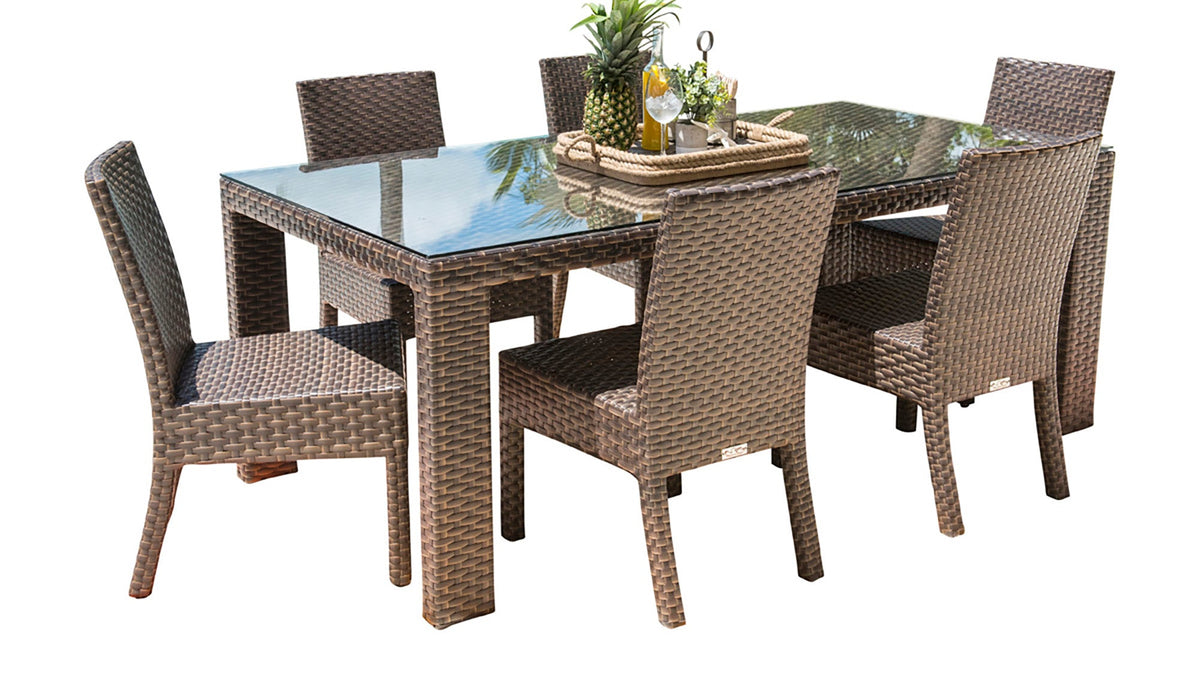 Hospitality Rattan PatioFiji 7-Piece Side Chair Dining Set with Cushions 901-3347-ATQ-7DS-CUSH/SU-705- BetterPatio.com