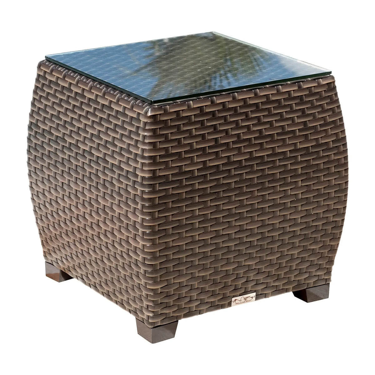 Hospitality Rattan PatioFiji End Table with Glass 901-1347-ATQ-ET-GL- BetterPatio.com