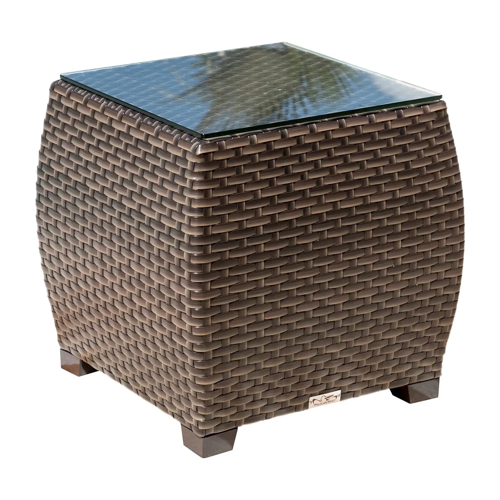 Hospitality Rattan PatioFiji End Table with Glass 901-1347-ATQ-ET-GL- BetterPatio.com