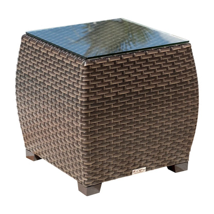 Hospitality Rattan PatioFiji End Table with Glass 901-1347-ATQ-ET-GL- BetterPatio.com
