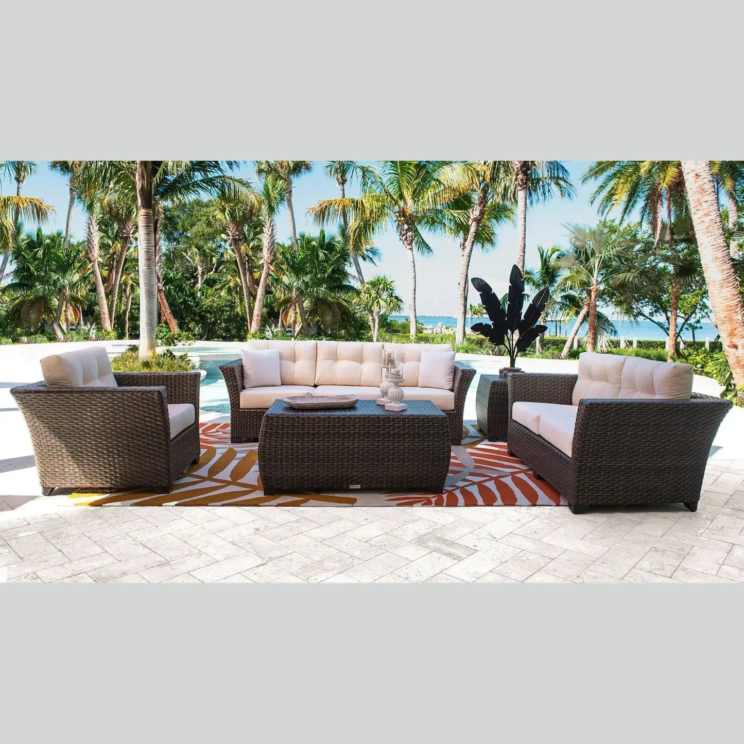 Hospitality Rattan PatioFiji End Table with Glass 901-1347-ATQ-ET-GL- BetterPatio.com