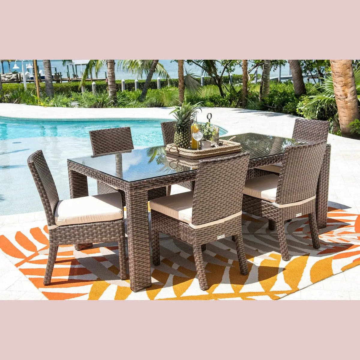 Hospitality Rattan PatioFiji Rectangular Woven Dining Table with Glass 901-3347-ATQ-RT-GL- BetterPatio.com