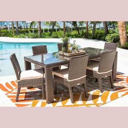 Hospitality Rattan PatioFiji Rectangular Woven Dining Table with Glass 901-3347-ATQ-RT-GL- BetterPatio.com