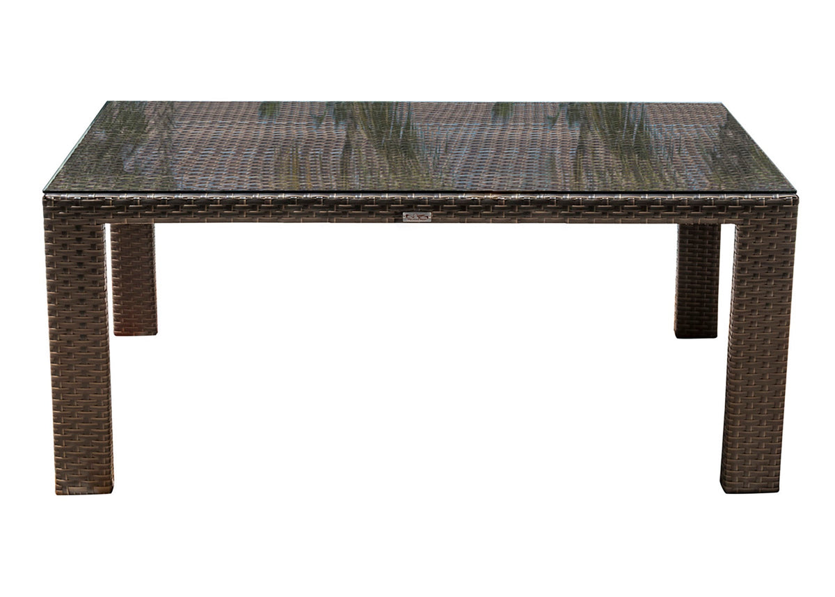 Hospitality Rattan PatioFiji Rectangular Woven Dining Table with Glass 901-3347-ATQ-RT-GL- BetterPatio.com