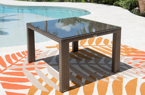 Hospitality Rattan PatioFiji Square Woven Dining Table with Glass 901-3347-ATQ-ST-GL- BetterPatio.com