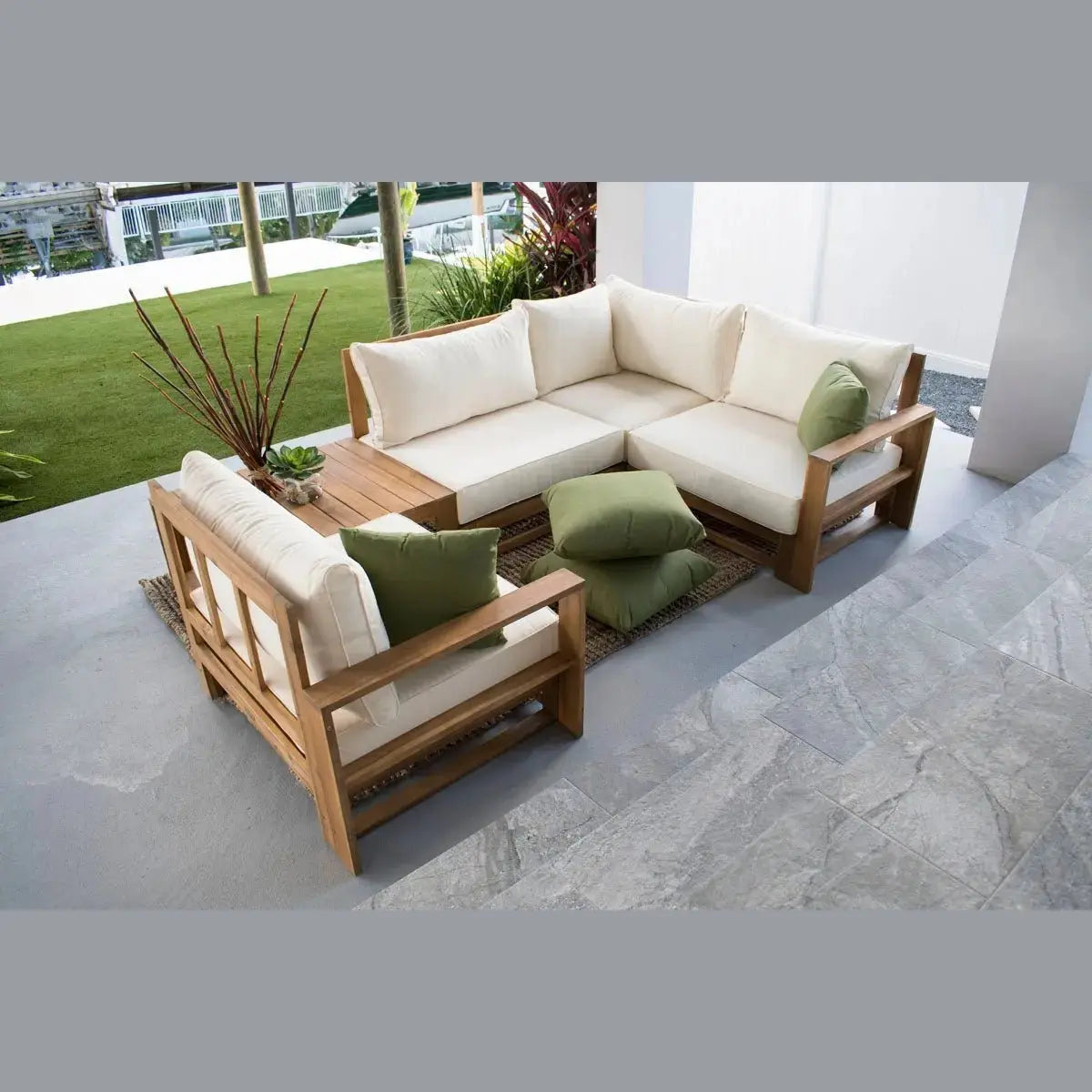 Hospitality Rattan PatioGrand Cay 5-Piece Modular Sectional 619-1266-NAT/SU-705- BetterPatio.com