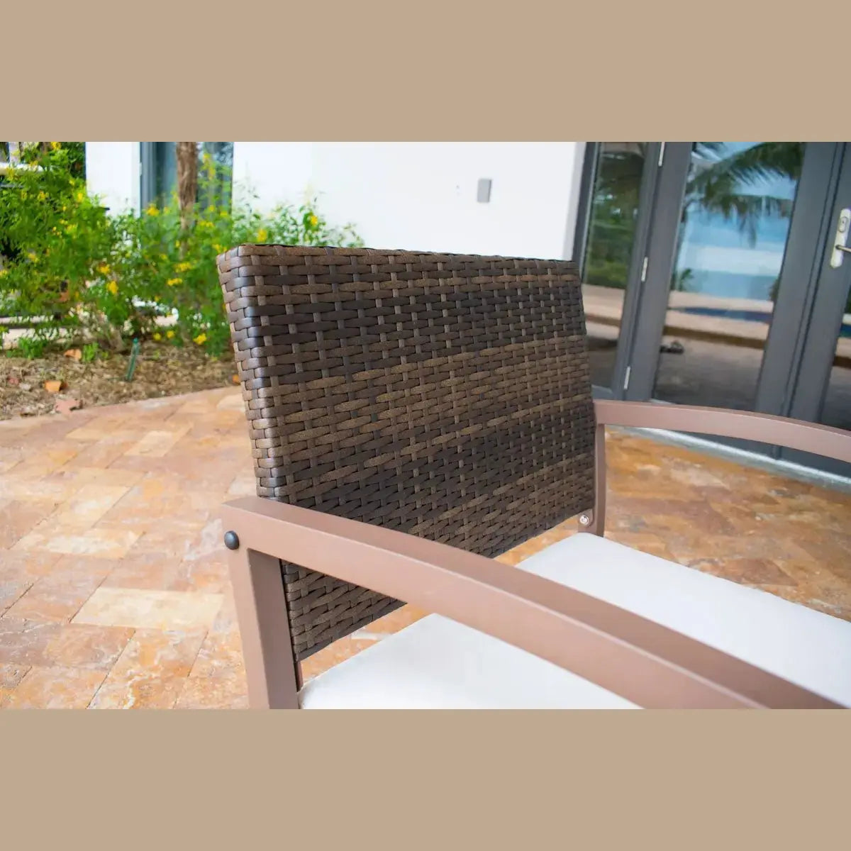Hospitality Rattan PatioHospitality Rattan Patio Andros 4-Piece Patio Settee 3213-BRW-4PC-SET/SU-705- BetterPatio.com