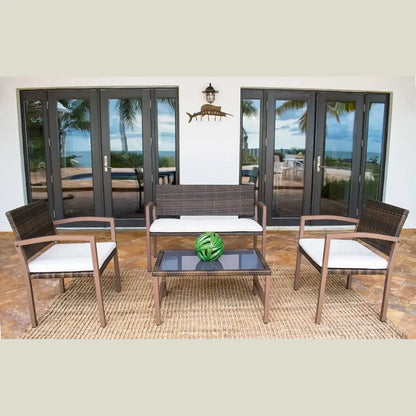Hospitality Rattan PatioHospitality Rattan Patio Andros 4-Piece Patio Settee 3213-BRW-4PC-SET/SU-705- BetterPatio.com