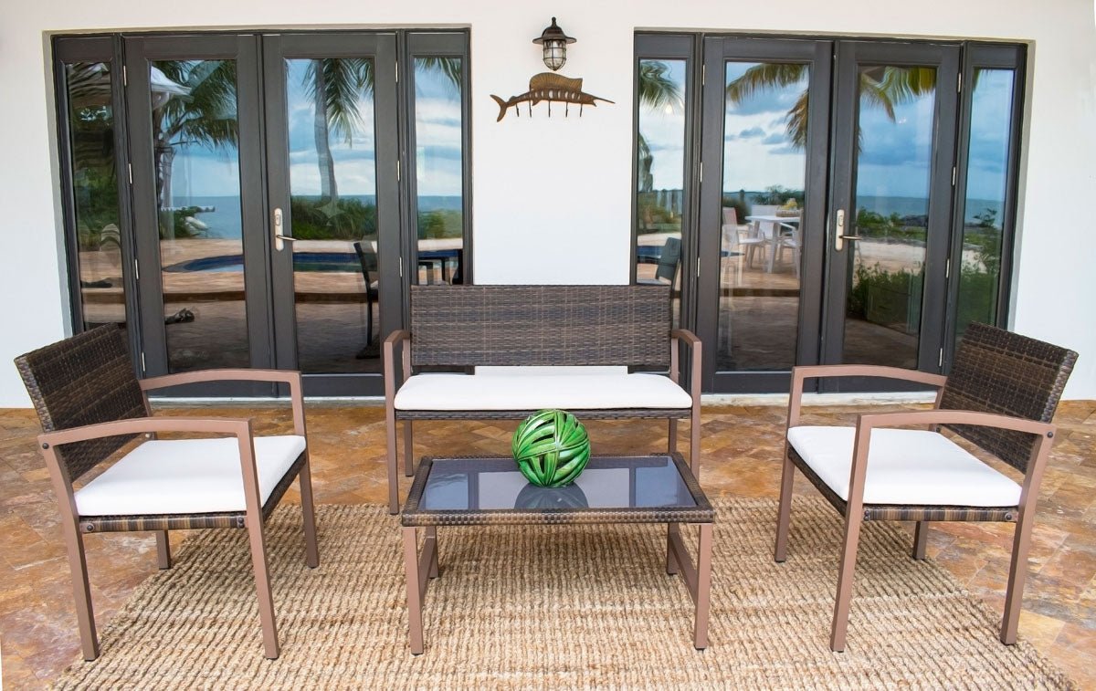 Hospitality Rattan PatioHospitality Rattan Patio Andros 4-Piece Patio Settee 3213-BRW-4PC-SET/SU-705- BetterPatio.com