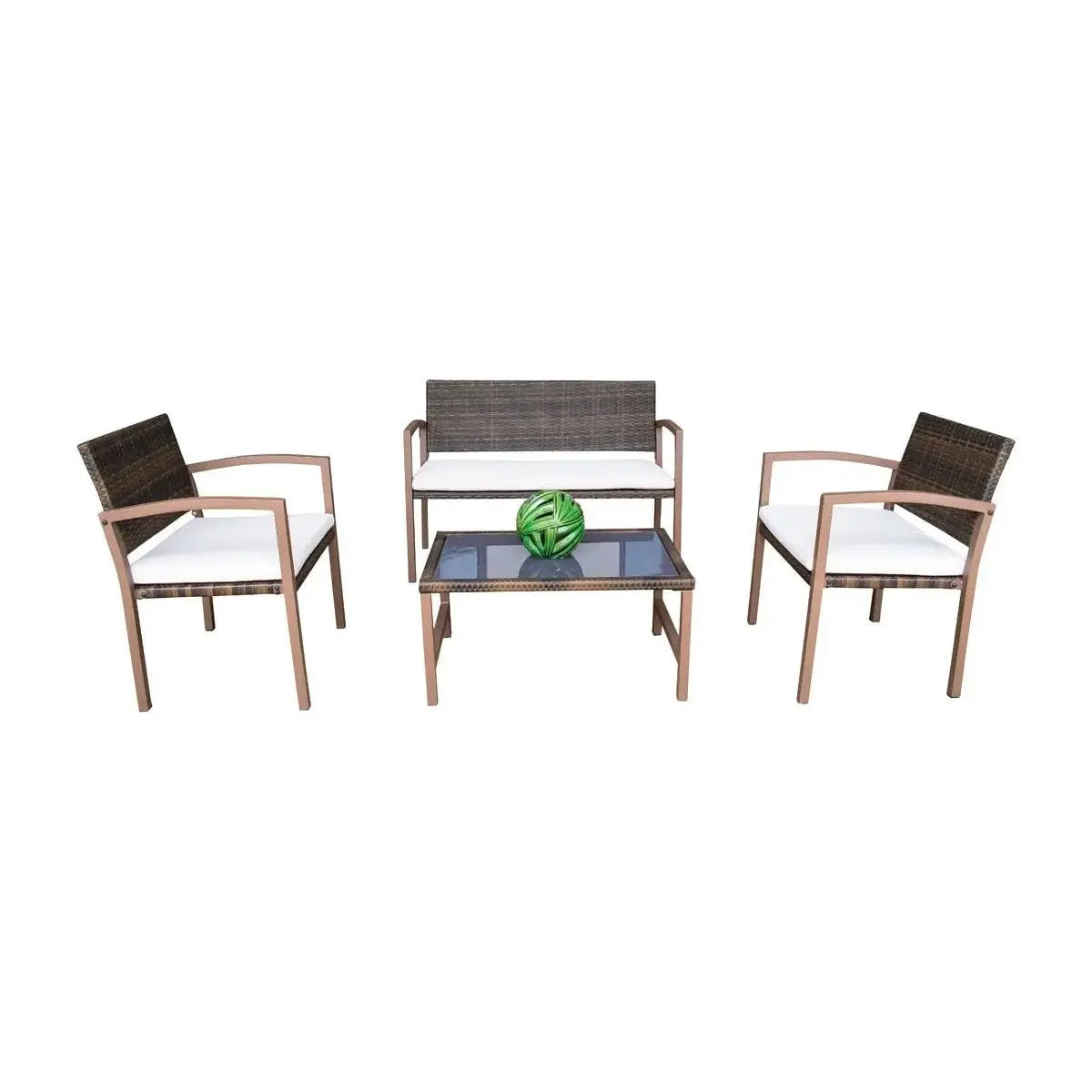 Hospitality Rattan PatioHospitality Rattan Patio Andros 4-Piece Patio Settee 3213-BRW-4PC-SET/SU-705- BetterPatio.com